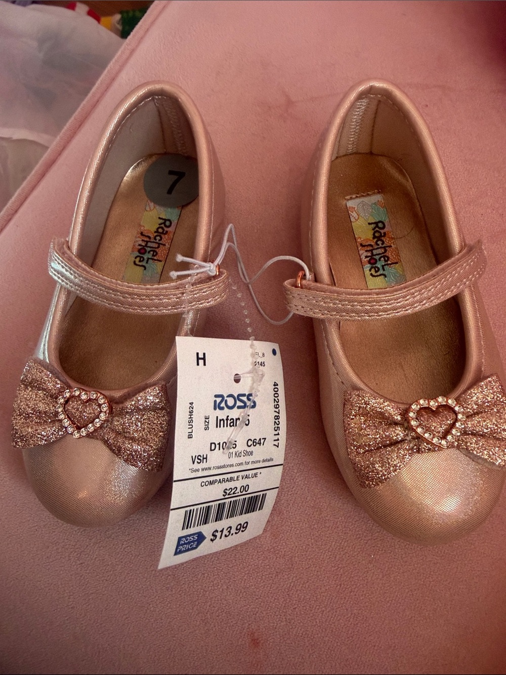 Rachel Shoes Rose Gold Glitter Bow Mary Jane with Heart Accent